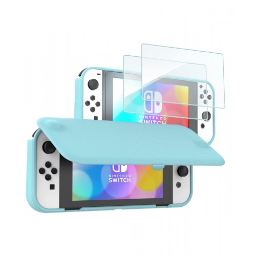 ProCase Flip Cover for Nintendo Switch OLED Model 2021 with 2 Screen Protectors, Switch OLED Protective Case with Magnetically Detachable Front Shell -Skyblue